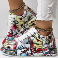 Women's Casual Round Toe Thick Sole Lace-Up Sneakers, Random Print Design, Comfortable Sporty Shoes For Daily Wear See size chart under “more details”