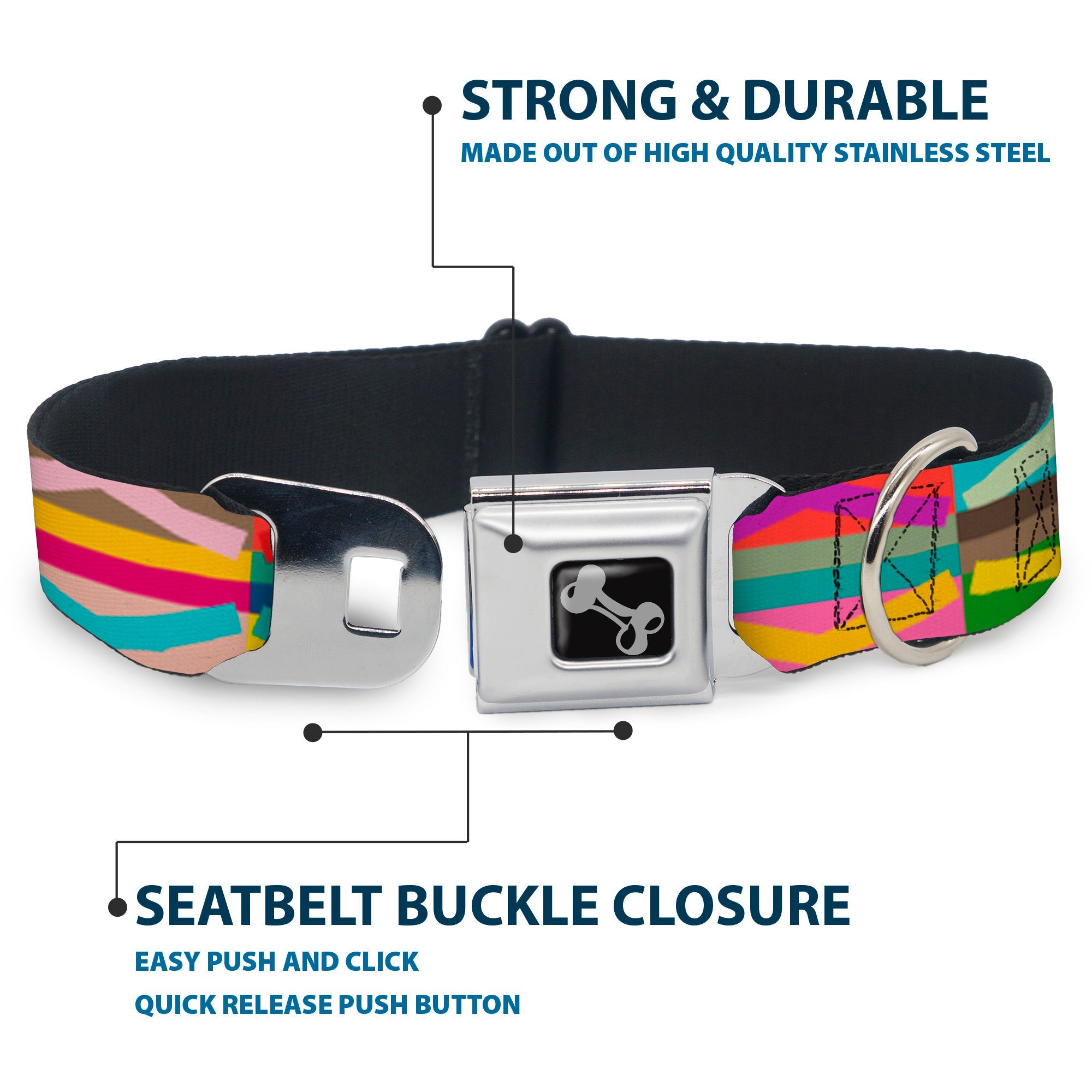 Dog Bone Seatbelt Buckle Collar - Geometric10 Multi Color