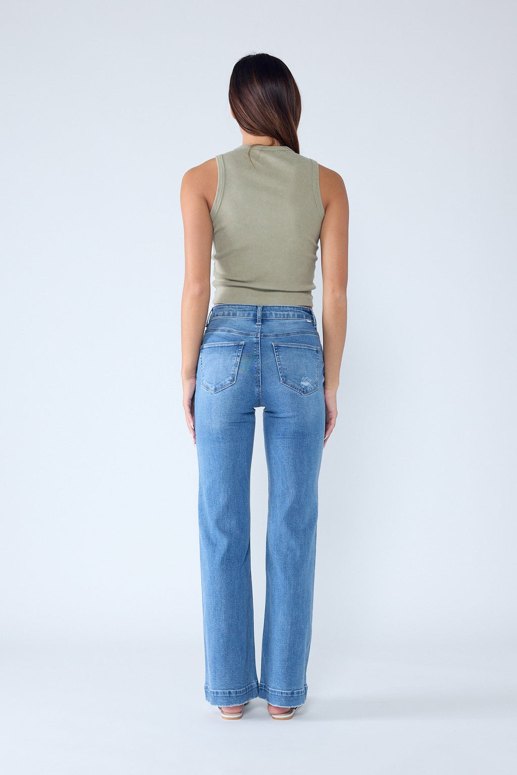 High Rise Destructed Wide Leg