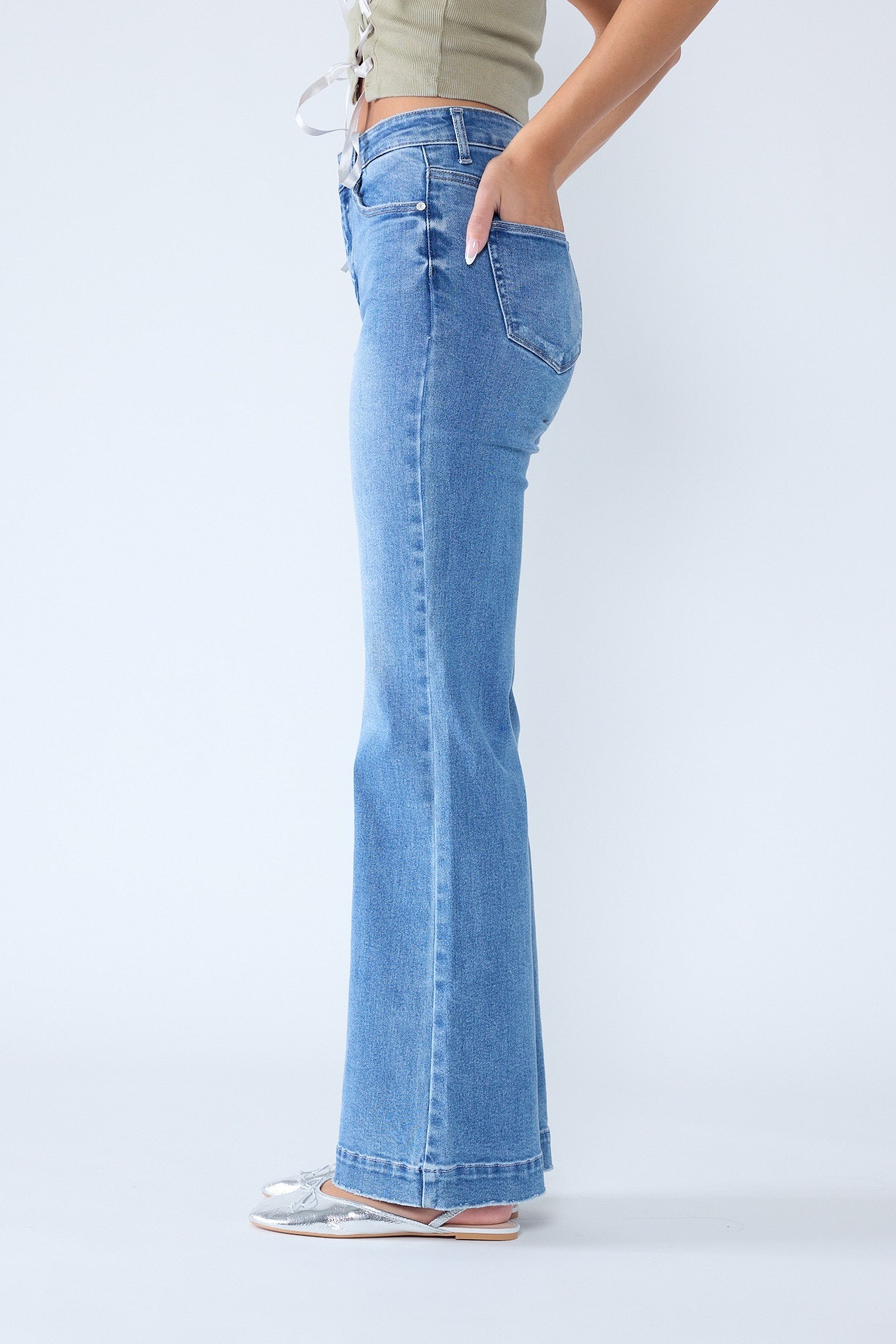High Rise Destructed Wide Leg