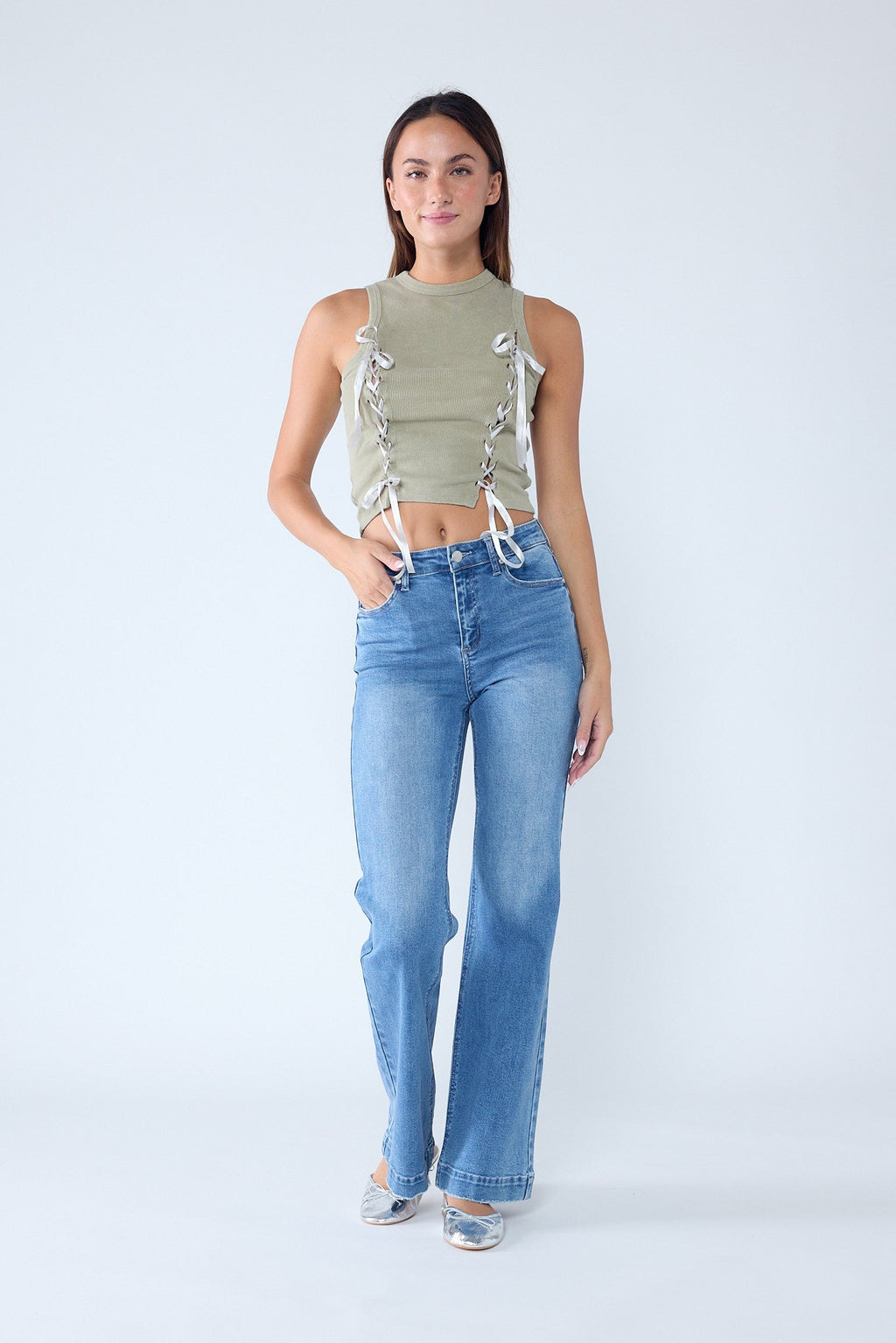 High Rise Destructed Wide Leg