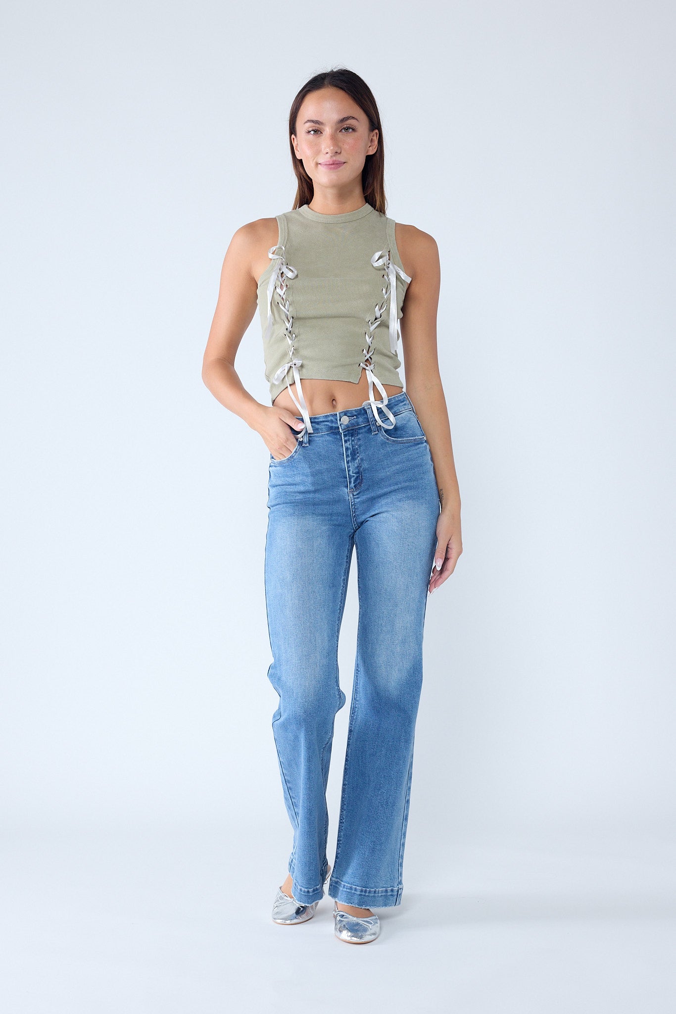 High Rise Destructed Wide Leg