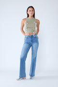 High Rise Destructed Wide Leg