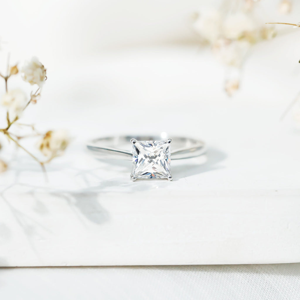 Solitaire 2 Carat Lab Created Diamond Princess Cut Engagement Ring IGI Certified