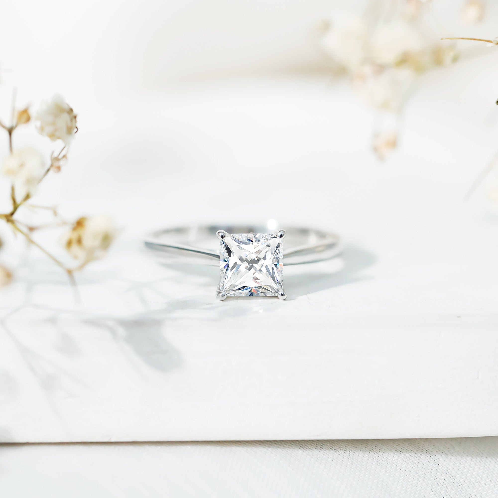 Solitaire 2 Carat Lab Created Diamond Princess Cut Engagement Ring IGI Certified