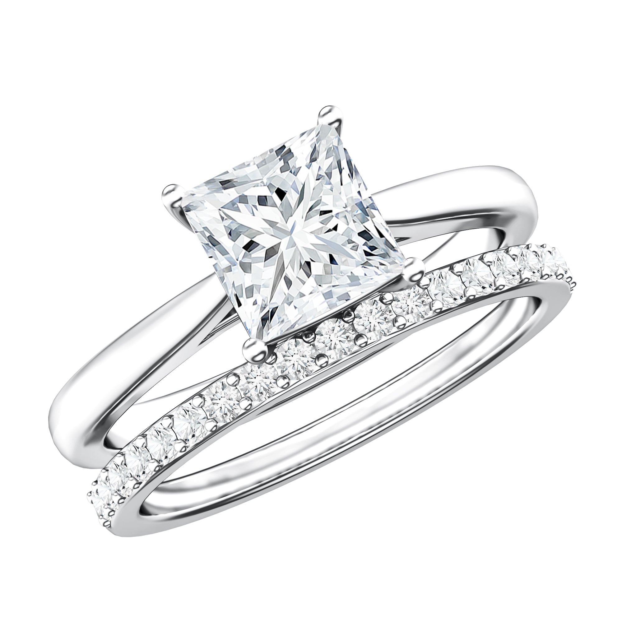 IGI Certified 1 Carat Princess Cut Lab Grown Diamond Solitaire Bridal Ring Set