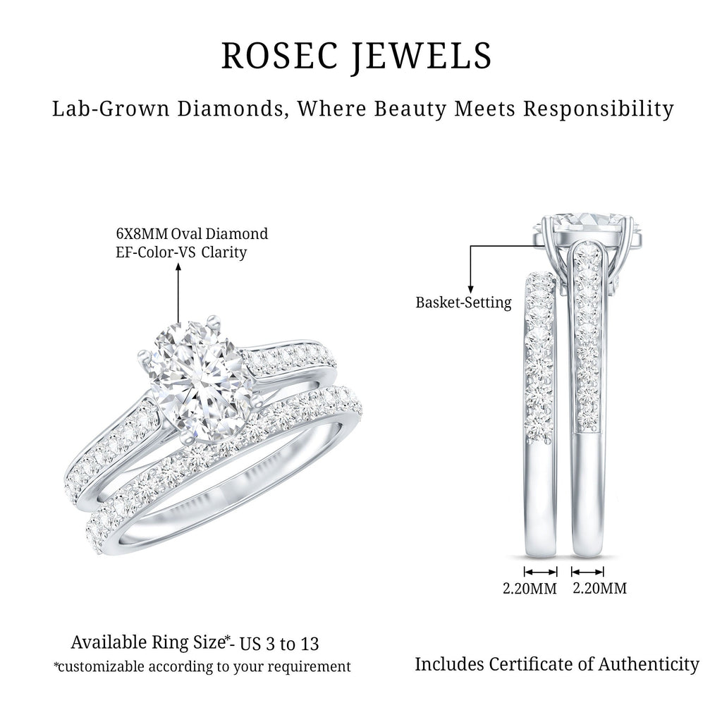 Oval Shaped 1 Carat Lab Grown Diamond Bridal Ring Set with IGI Certificate