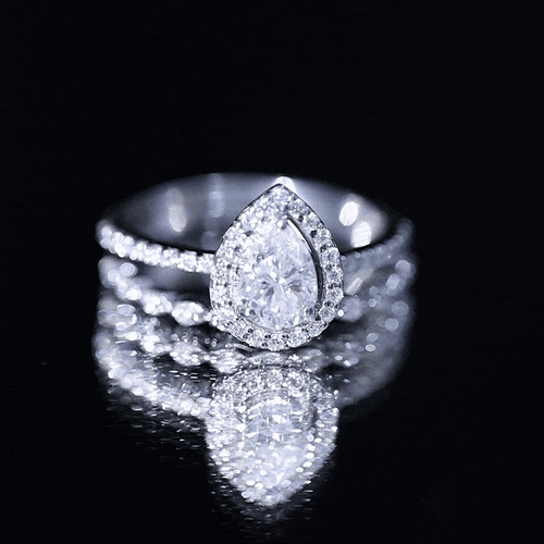 0.7 Carat Moissanite Teardrop Wedding Ring Set with Halo