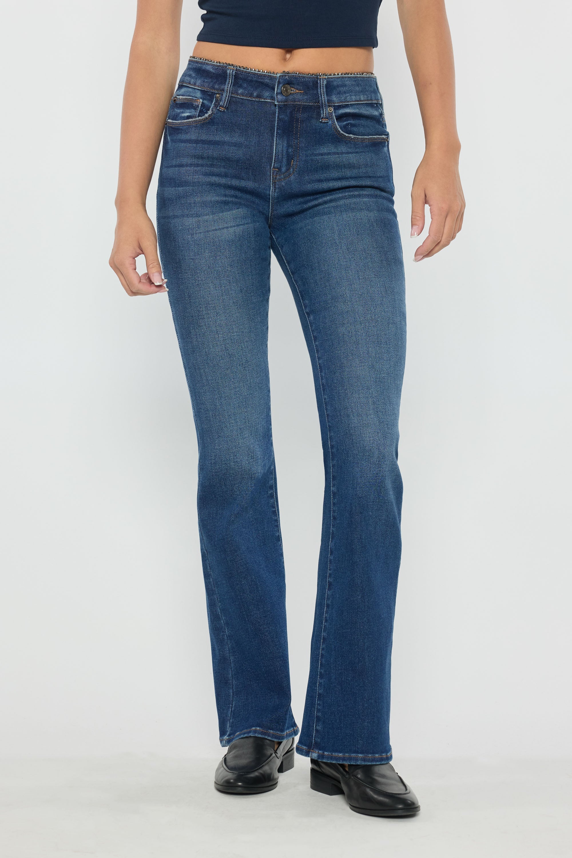 High Rise Bootcut with Crystal Beaded Lace Trim