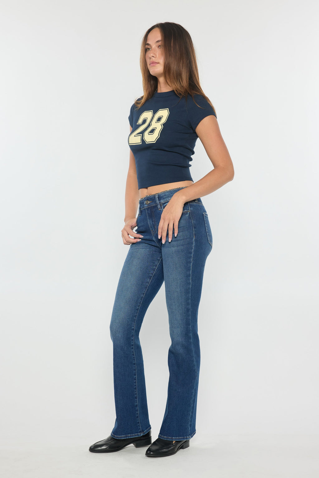 High Rise Bootcut with Crystal Beaded Lace Trim