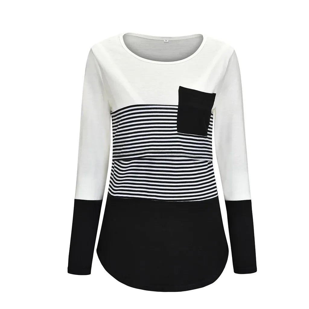 Maternity Nursing T-Shirt with Stitching and Long Sleeves - # NURSGA11110102