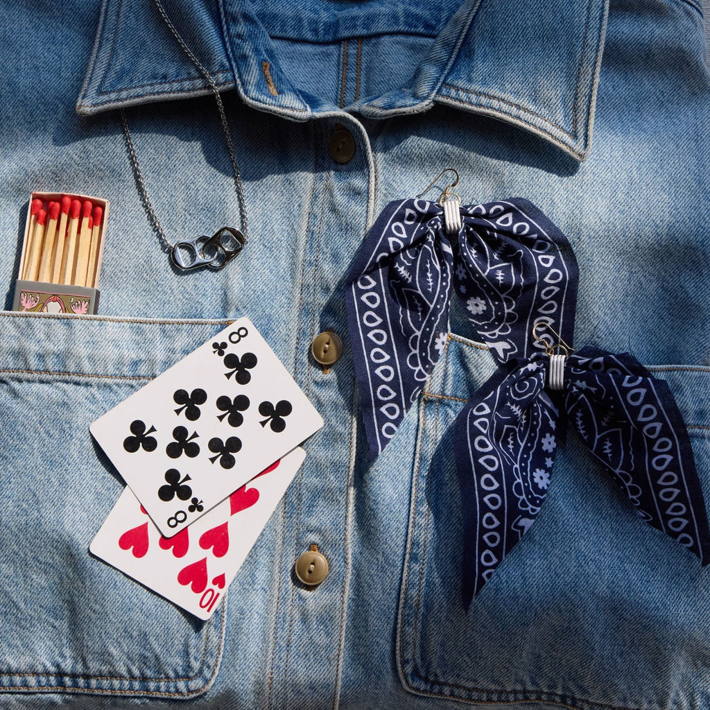 Navy Bandana Statement Earrings