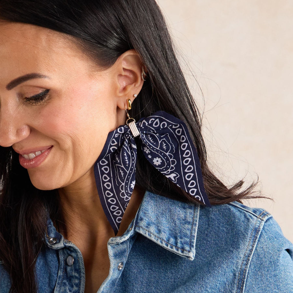 Navy Bandana Statement Earrings