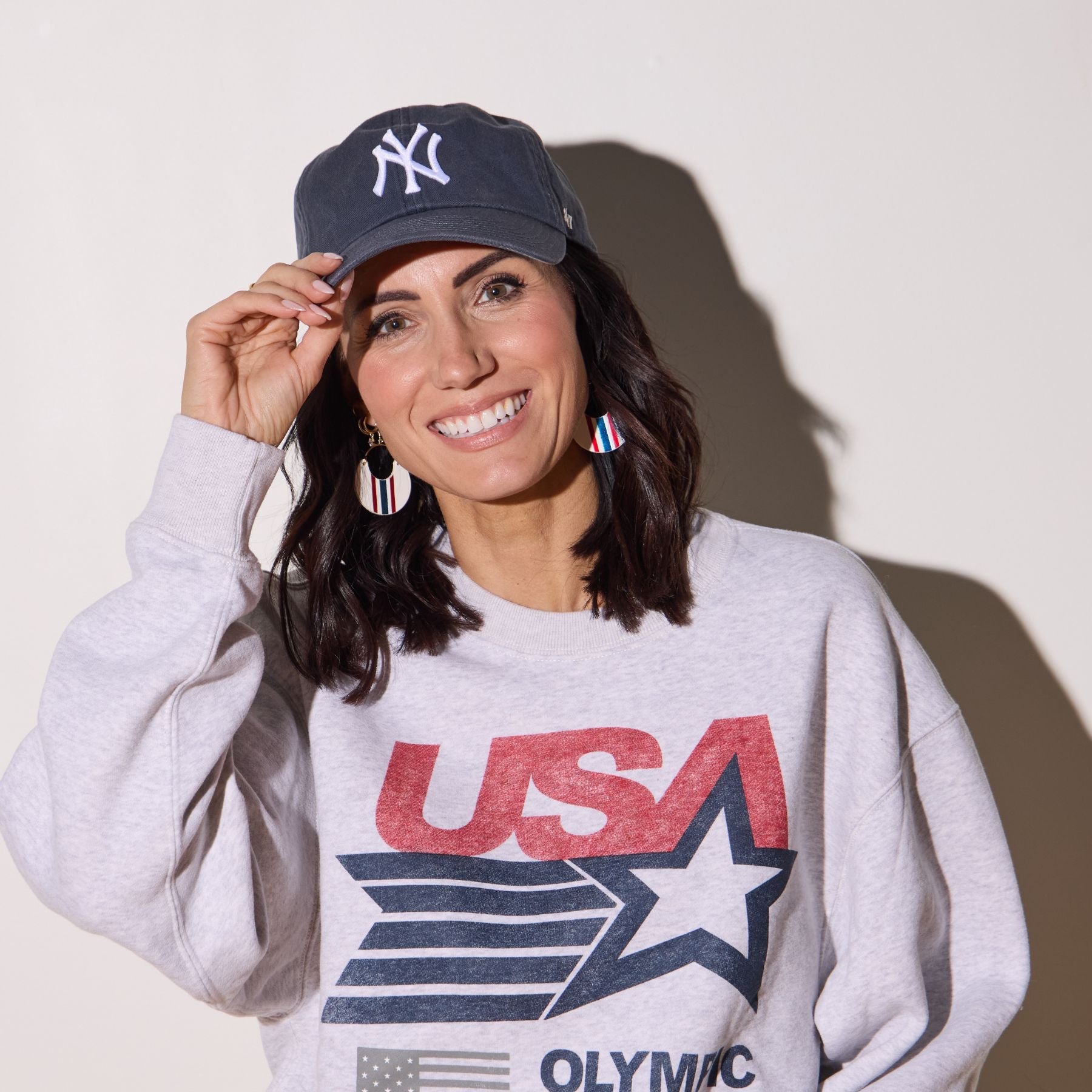 Red, White and Blue Rally Nina Leather Hoop Earrings